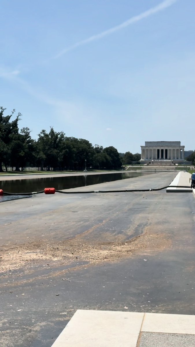 New footage of the halfway-drained Reflecting Pool reveals a splotchy floor and no visible "350-foot gash"