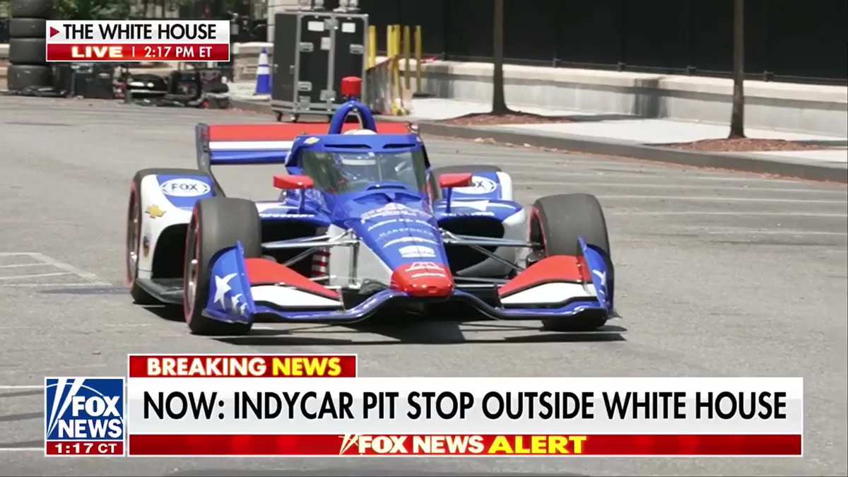 JUST IN: An IndyCar pit crew demonstrates a lightning-fast tire change after President Trump delivers remarks on the Freedom 250 Grand Prix Showcase.