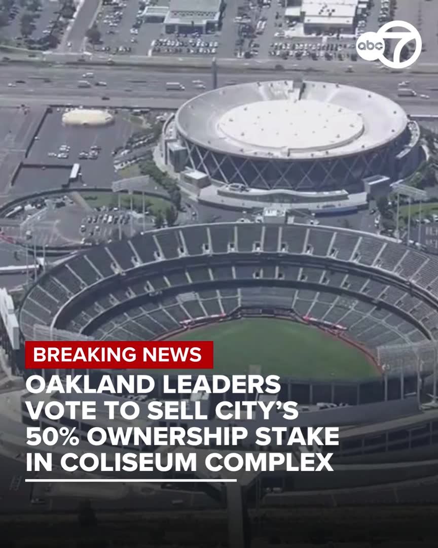 Oakland city leaders on Monday approved a proposal to sell the city's 50% ownership stake in the Oakland Coliseum complex, a deal supporters say could bring new economic opportunities and development to the city. The city will sell its ownership stake to the Oakland Acquisition Company for a lump-sum payment of $110 million along with 6% of future ticket sales from events held at the complex. More here: