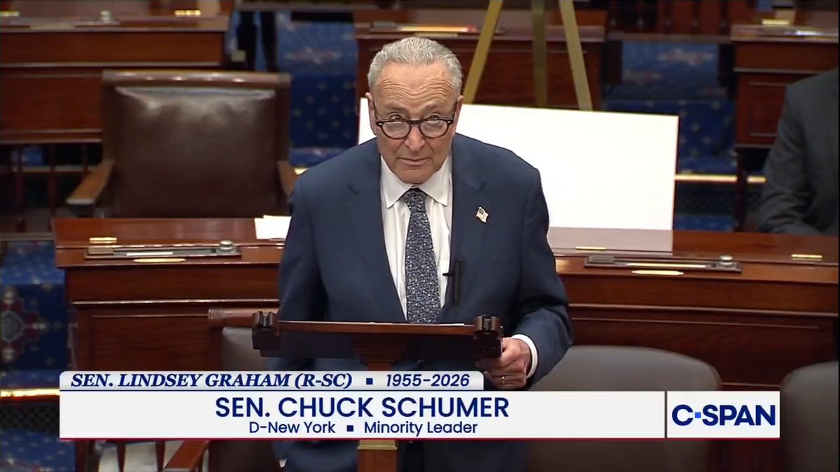 Senate Minority Leader Chuck Schumer (D-NY) calls for the passage of Sen. Lindsey Graham-led sanctions package: "I urge Senator Thune, in honor of Lindsey, to put the Russia sanctions bill on the floor immediately... it will pass overwhelmingly and help our allies in Ukraine."