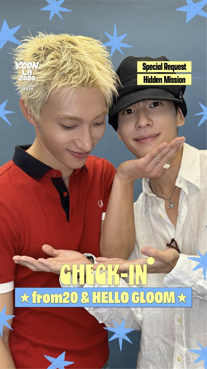 [#KCONLA2026] #from20 & #HELLOGLOOM CHECK-IN Are you ready to enjoy KCON LA 2026 with from20 & HELLOGLOOM?✨ Check out from20 & HELLOGLOOM’s special request and spot the hidden mission in the video! 👀 Respond to the request and guess the mission for a chance to win a prize 🎁 KCONers, let us know in the comments~! - 𝐆𝐄𝐓 𝐘𝐎𝐔𝐑 𝐓𝐈𝐂𝐊𝐄𝐓 𝐍𝐎𝐖! 🎟️ 🔗Ticket Info - KCON LA 2026 AUG 14-16 Arena, LA Convention Center Let’s #KCON