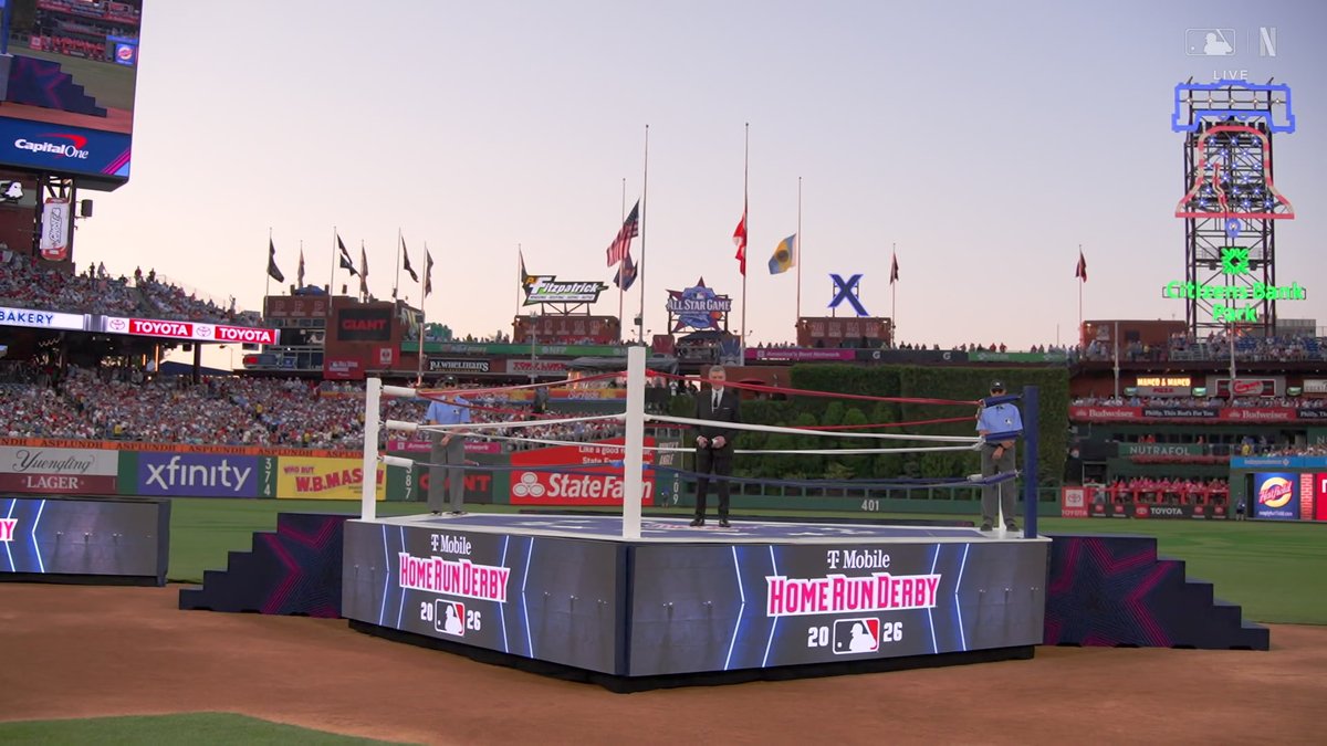 Michael Buffer in a ring doing intros at the Home Run Derby is electric 😂 #HRDerby The T‑Mobile Home Run Derby is LIVE NOW on Netflix!