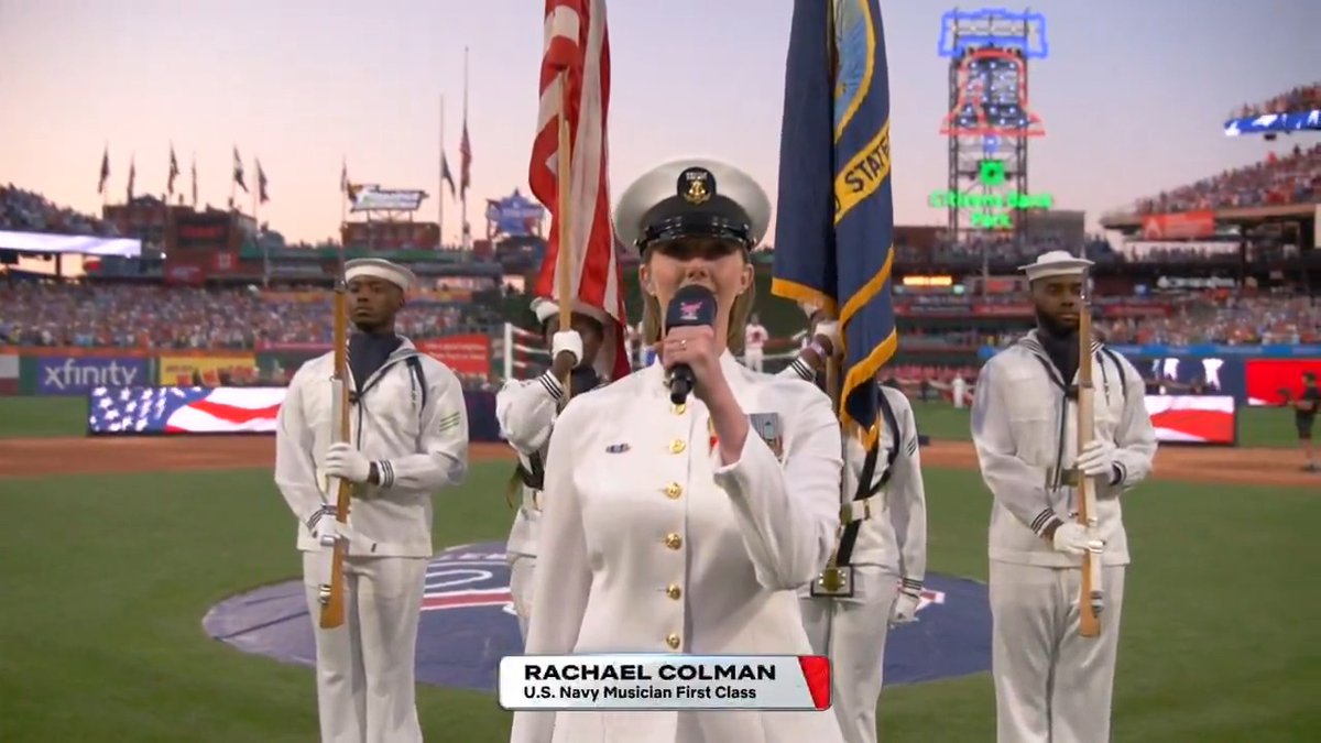 U.S. Navy Musician First Class Rachael Colman performs the national anthem prior to the T-Mobile #HRDerby