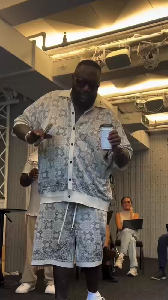 Rick Ross playing music off his new album ‘Set in Stone’ &amp; dancing for the people at Billboard Via Carl Anthony Lamarre