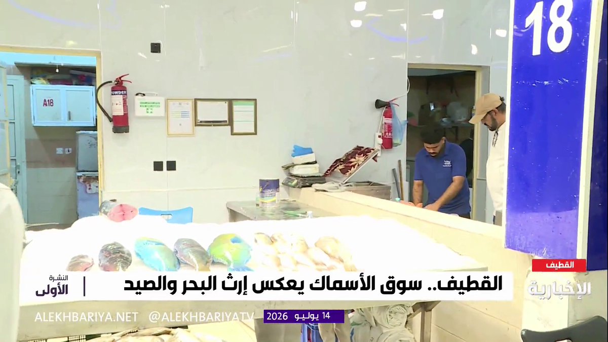سوق جزيرة الأسماك بالقطيف يستعد لموسم الربيان بعد 16 يوما.. مراسل الإخبارية محمد الحمادي يستعرض أنواع الأسماك مع أحد البائعين