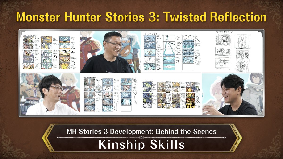 📘 #MHStories3 Dev Diaries 62 📕 Part 3 of our Monster Hunter Stories 3: Twisted Reflection behind-the-scenes is all about Kinship Attacks! From wacky to world-ending, the team discusses the fun process of creating these over-the-top attacks. Feat: Executive Producer Ryozo Tsujimoto Director Kenji Oguro Art Director Takahiro Kawano