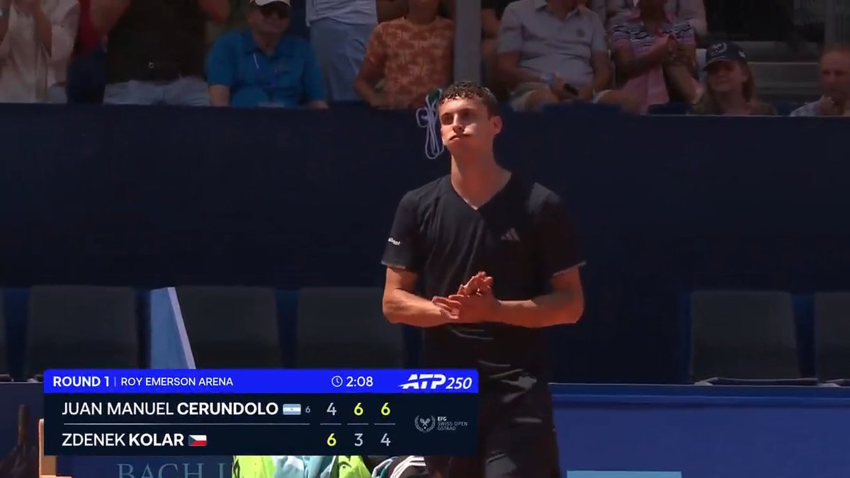 He was made to work 🥵 Last year's runner up Juan Manuel Cerúndolo digs deep to oust Kolar 4-6, 6-3, 6-4. EFG Swiss Open Gstaad | #SwissOpenGstaad
