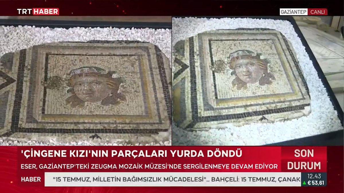 Çingene Kızı mozaiğinin 1965'te ABD'ye kaçırılan 13. parçası, Kültür ve Turizm Bakanlığı'nın çalışmalarının ardından Türkiye'ye getirildi. Chicago'da satışa götürülürken ele geçirilen tarihi eser, Gaziantep Zeugma Mozaik Müzesi'nde yerini aldı.