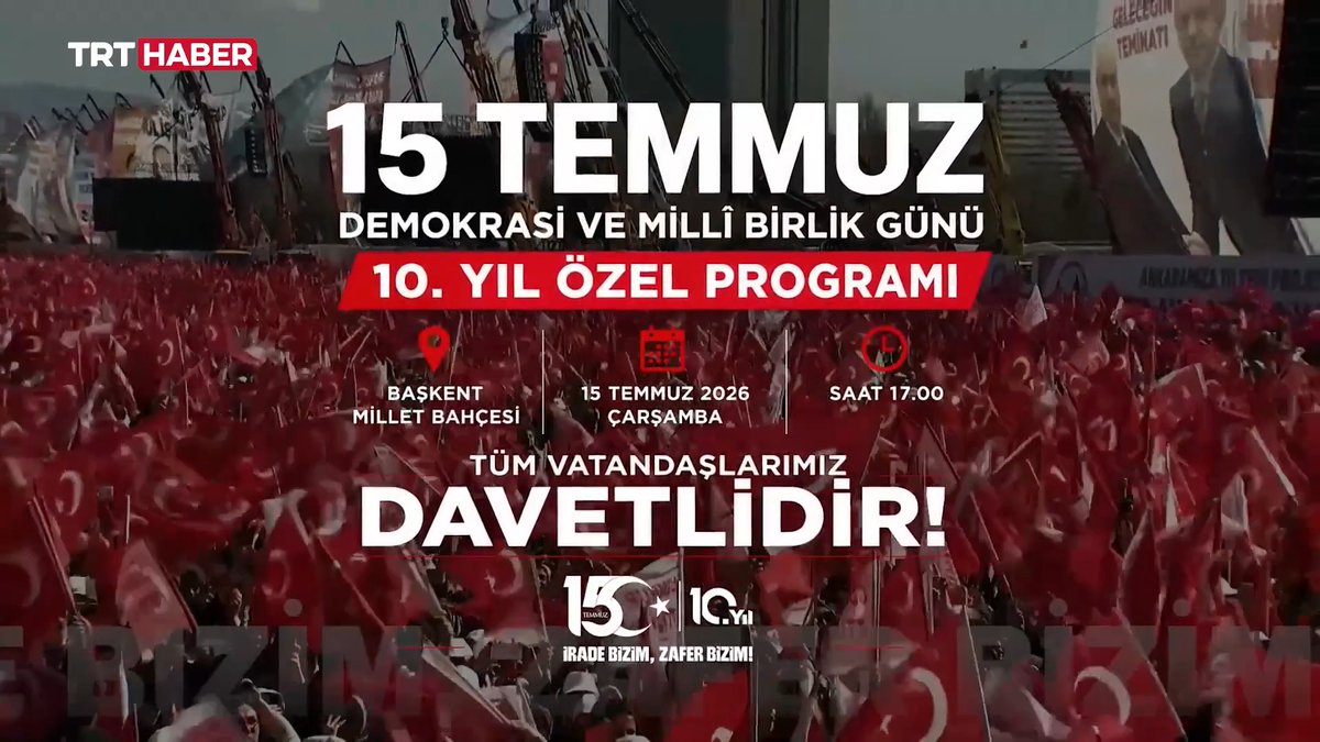 Başkent Millet Bahçesi'nde Cumhurbaşkanı Erdoğan'ın katılımıyla #15Temmuz Demokrasi ve Millî Birlik Günü 10. Yıl Özel Programı düzenlenecek. İletişim Başkanlığı: Bu büyük buluşmaya tüm vatandaşlarımız davetlidir. 🗓 15 Temmuz 🕓 16.00 #ZaferBizim 🇹🇷