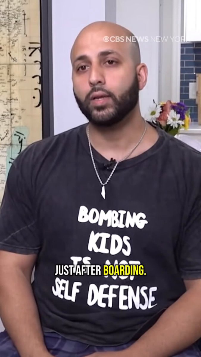Palestinian man almost KICKED OFF United Airlines flight over T-shirt that said 'Bombing kids is not self defense' Flight attendant: Your shirt is offensive Passenger: How? Flight attendant: It's 2026 He had to change clothes to stay on plane
