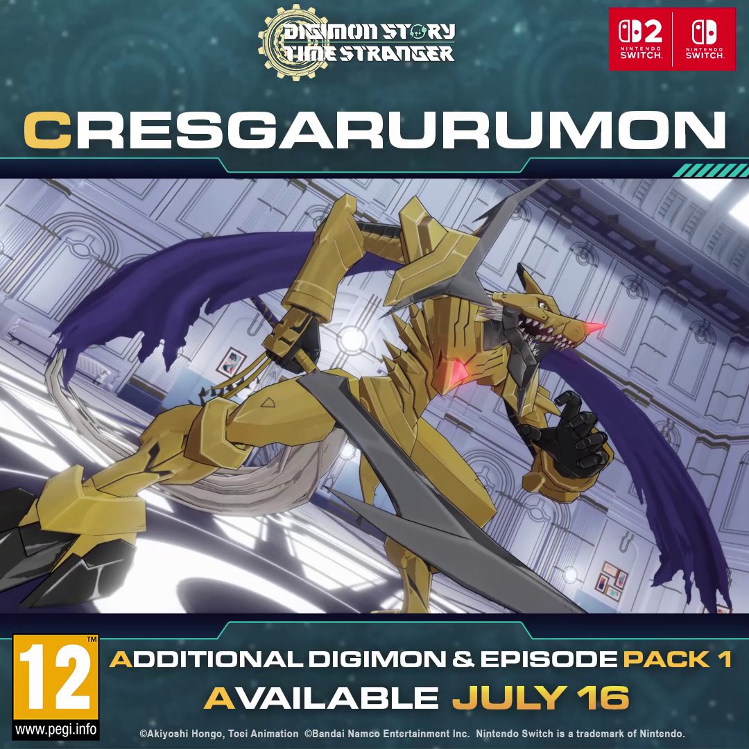 CresGarurumon Special Move: Fury: Ice Moon Fang Additional Digimon & Episode Pack 1 comes to Nintendo Switch 2 / Nintendo Switch on July 16, 2026!