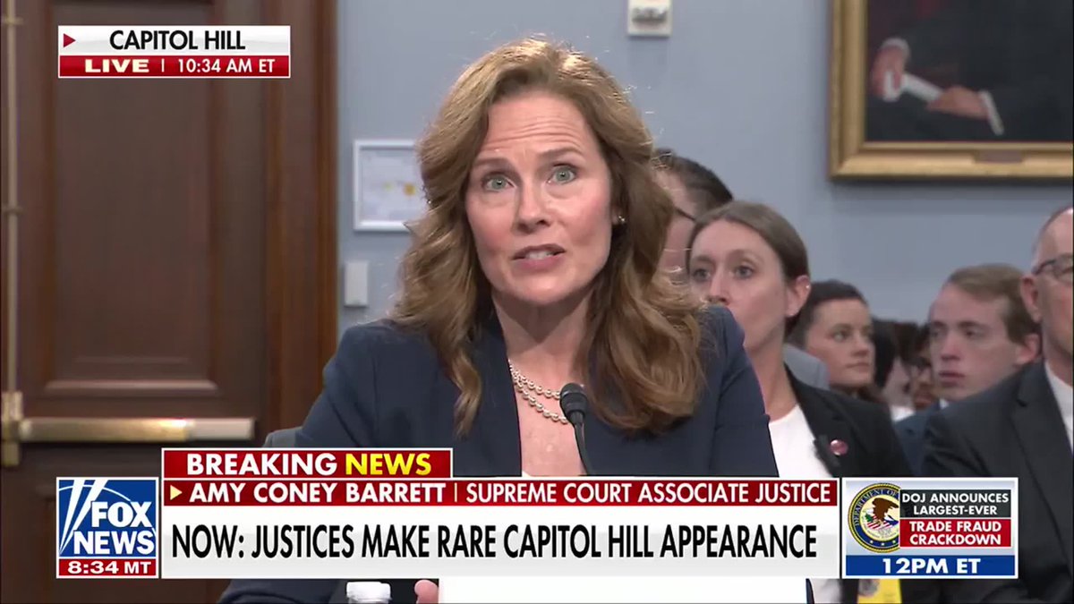 NEW: Supreme Court Justice Amy Coney Barrett details the chilling threats her family has faced, revealing the terrifying moment her 12-year-old son discovered a bulletproof vest in her bedroom during the fallout of the Dobbs leak. Barrett also recounted a recent "swatting" incident at her home and receiving threatening anonymous deliveries, warning that while federal judges continue to do their jobs without fear or favor, the current threat level is "really high." "I didn't expect that performing this service was going to put me in the position of explaining to my children what a bulletproof vest was, and why I had to wear one."
