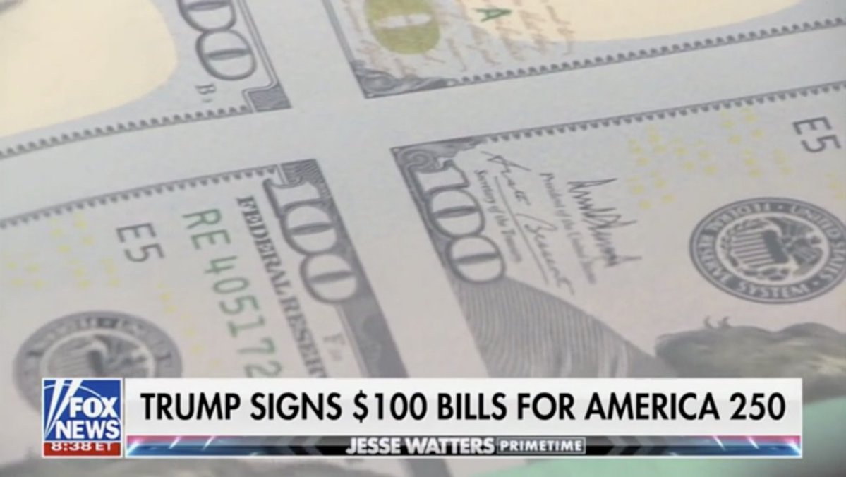 WATCH: Treasury Secretary Scott Bessent gives Jesse Watters an exclusive behind-the-scenes look at the NEW series of the $100 bill, marking the debut of President Donald J. Trump' signature on U.S. currency in honor of America's 250th Anniversary