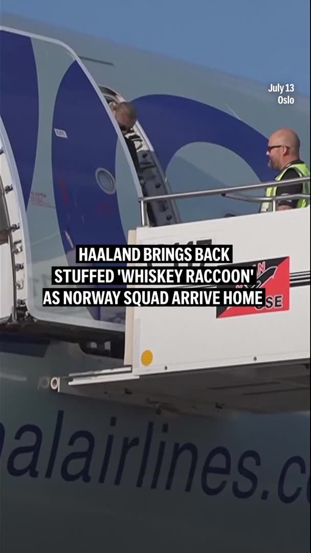 Erling Haaland brought an unusual souvenir back to Norway with him — a taxidermied raccoon which appeared to be posed drinking from a bottle.