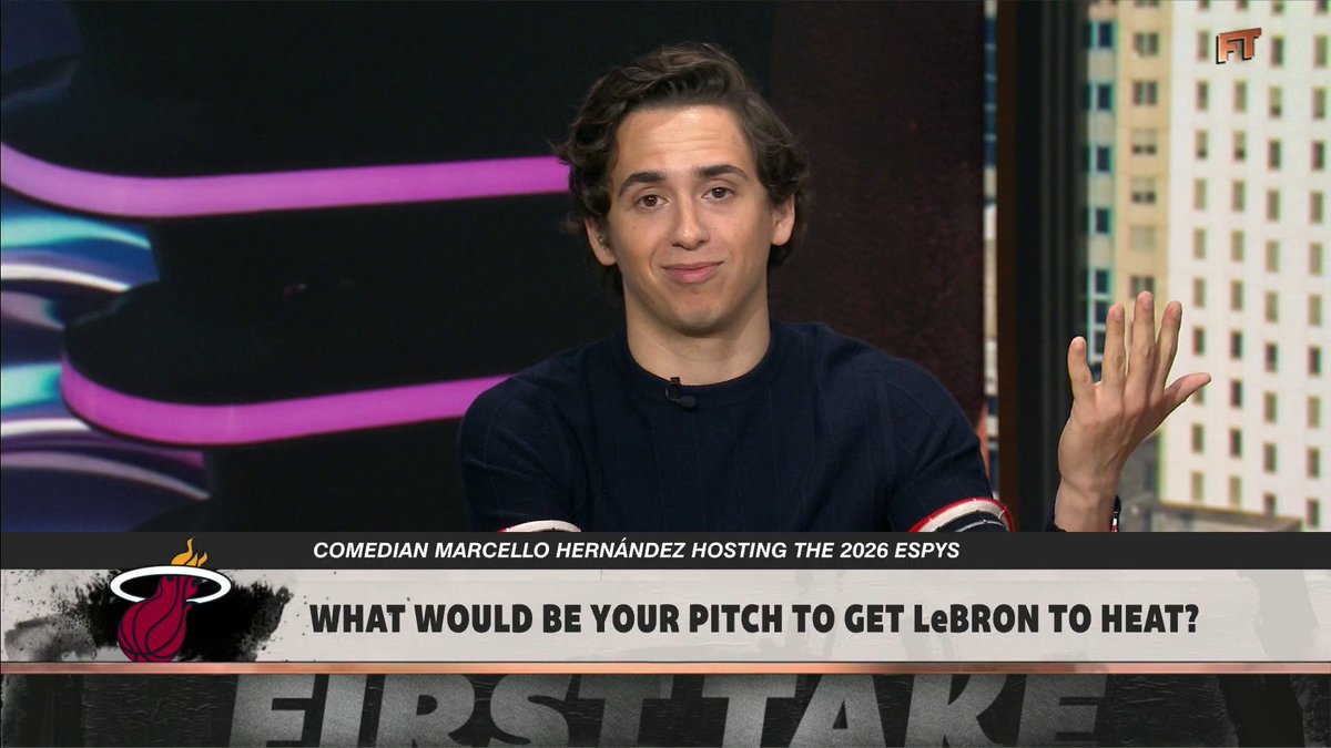 "Towards the end of your career, Florida, taxes, golf. I mean it feels like a no-brainer, doesn't it?" 2026 ESPYs host Marcello Hernandez gives his pitch to get LeBron James back to Miami 👏