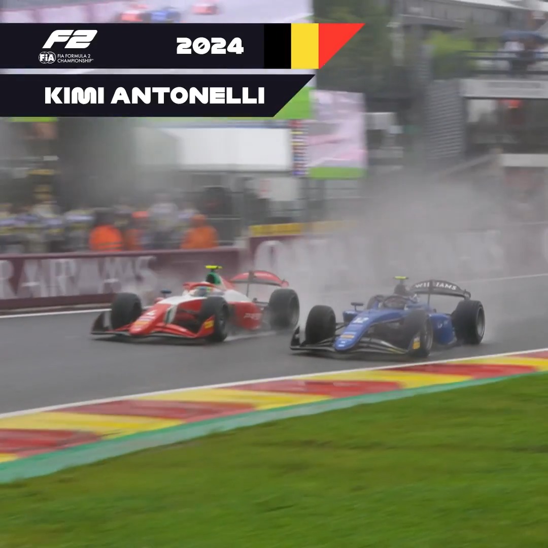 Bold, brave and brilliant from Kimi Antonelli 🤯 The Italian pulled off this award-winning Spa send at Eau Rouge to take sixth off Franco Colapinto in tricky conditions 👏 #F2 #BelgianGP