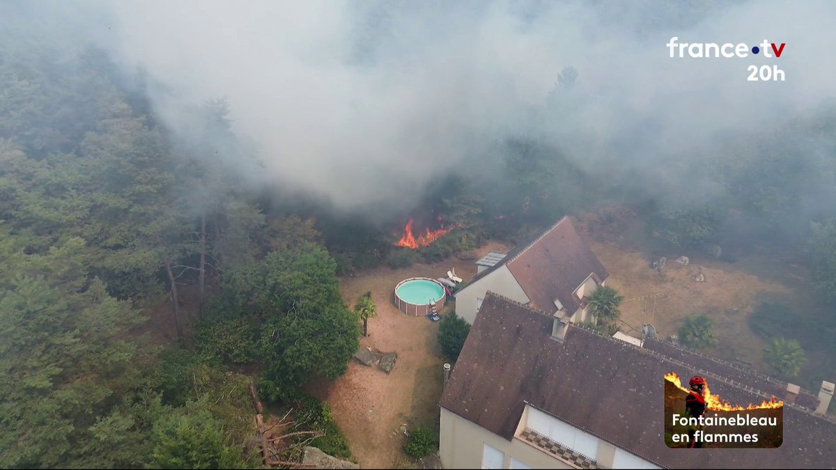 À Fontainebleau, près de 10 % de la forêt a déjà brûlé. Aux côtés des 900 pompiers, des bulldozers de l'armée, des Canadair et des Dash sont mobilisés sans relâche pour tenter de stopper les flammes. #JT20H