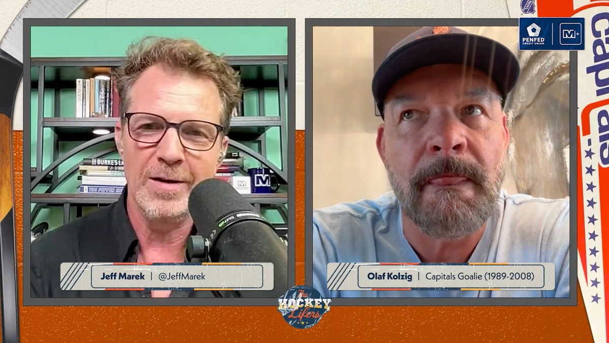 Friendly reminder: don’t take out your starting goalie in practice 😂 Olaf Kolzig shares the story of facing Ovi’s one-timer on PenFed Credit Union’s The Hockey Lifers with Jeff Marek 💥 Stream Now 🎧: