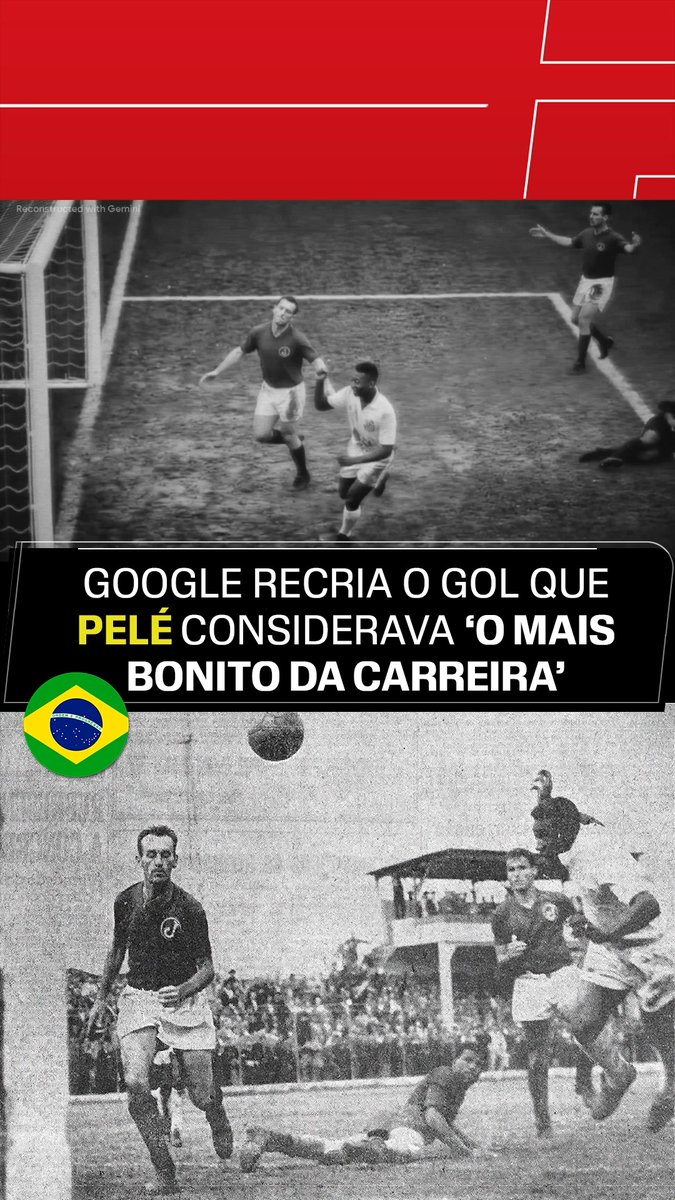 ETERNIZADO! 👑 Nunca registrado em vídeo, o lendário 'Gol da Rua Javari', considerado o gol mais bonito da carreira de Pelé (ele dá três chapéus consecutivos sem que a bola tocasse o chão 😯) foi reconstruído com a ajuda de inteligência artificial, utilizando a tecnologia do Google DeepMind. Com isso, agora todos podem ver um pedaço perdido da história do futebol. Sensacional, né, fã de esportes? via Google DeepMind/YouTube #FutebolNaESPN #Pelé