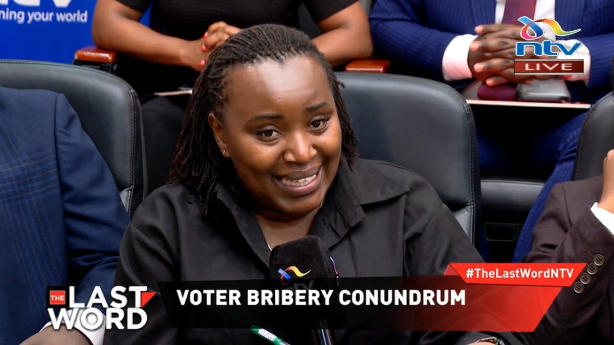 Is the political class solely responsible for voter bribery? Wanja: Bribery is determined by the forces of demand and supply; that's why in Ol Kalou right now hakuna change ya Sh1,000. #TheLastWordNTV Eric Latiff