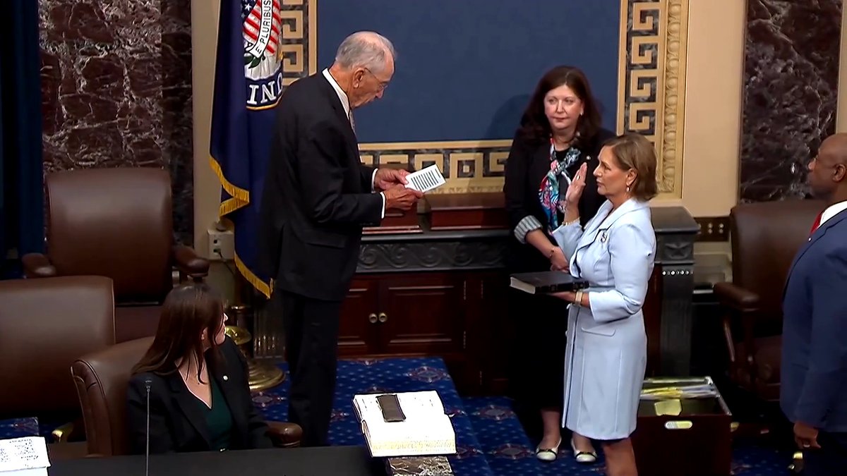 Darline Graham Nordone, sister of late Senator Lindsey Graham, is sworn in to fill the vacant Senate seat that he held for more than 23 years