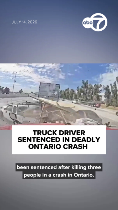 A semitruck driver was sentenced to four years and eight months in prison for an eight-vehicle crash that killed three people on the 10 Freeway in Ontario last year. U.S. Homeland Security officials said the driver, Jashanpreet Singh, was in the country illegally. Eyewitness News obtained dash camera video of the violent crash, which shows the semitruck plowing into several vehicles along the 10 Freeway.
