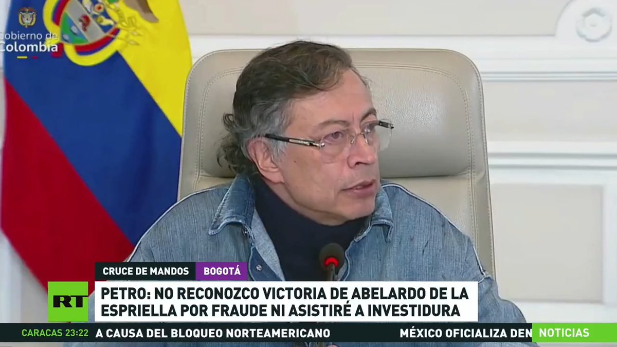 🇨🇴 Petro anuncia que no irá a la toma de posesión de Abelardo de la Espriella El presidente de Colombia anticipó que no asistirá a la posesión del presidente electo Abelardo de la Espriella ni le dará la mano, alegando que hubo fraude electoral.