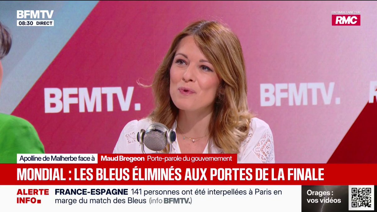Défaite de la France en demi-finale du Mondial: "C'est une déception évidemment mais elle nous a fait rêver", déclare Maud Bregeon, porte-parole du gouvernement