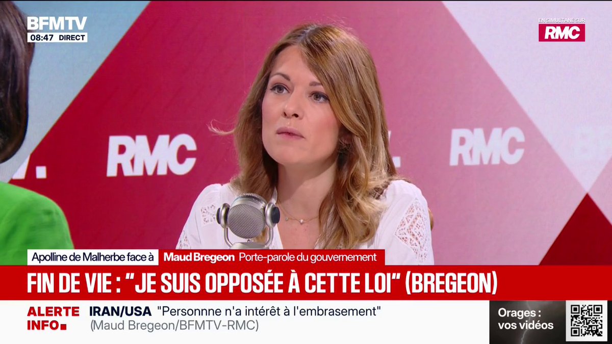 Proposition de loi sur "la fin de vie": "Moi, j'y suis opposée, j'aurais voté contre", déclare Maud Bregeon, porte-parole du gouvernement
