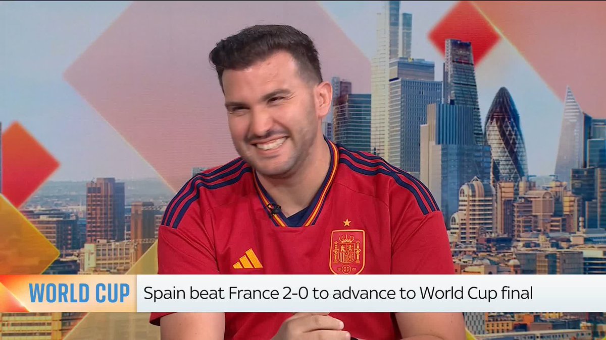 "We're in the final of the World Cup 🇪🇸" Sophy Ridge and Wilfred Frost speak to Spanish fan Raul Mancilla Rivera about Spain reaching the World Cup final 📺 Sky 501, Virgin 602, Freeview 233 and YouTube