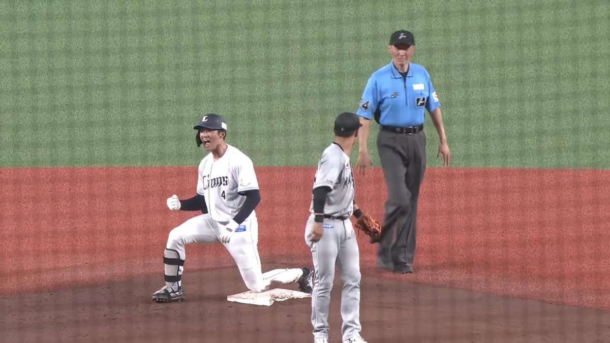 #石井一成 選手が吠える! 2点適時打を放ち、再び勝ち越しに成功です! #seibulions #打破 #圧倒的至近距離