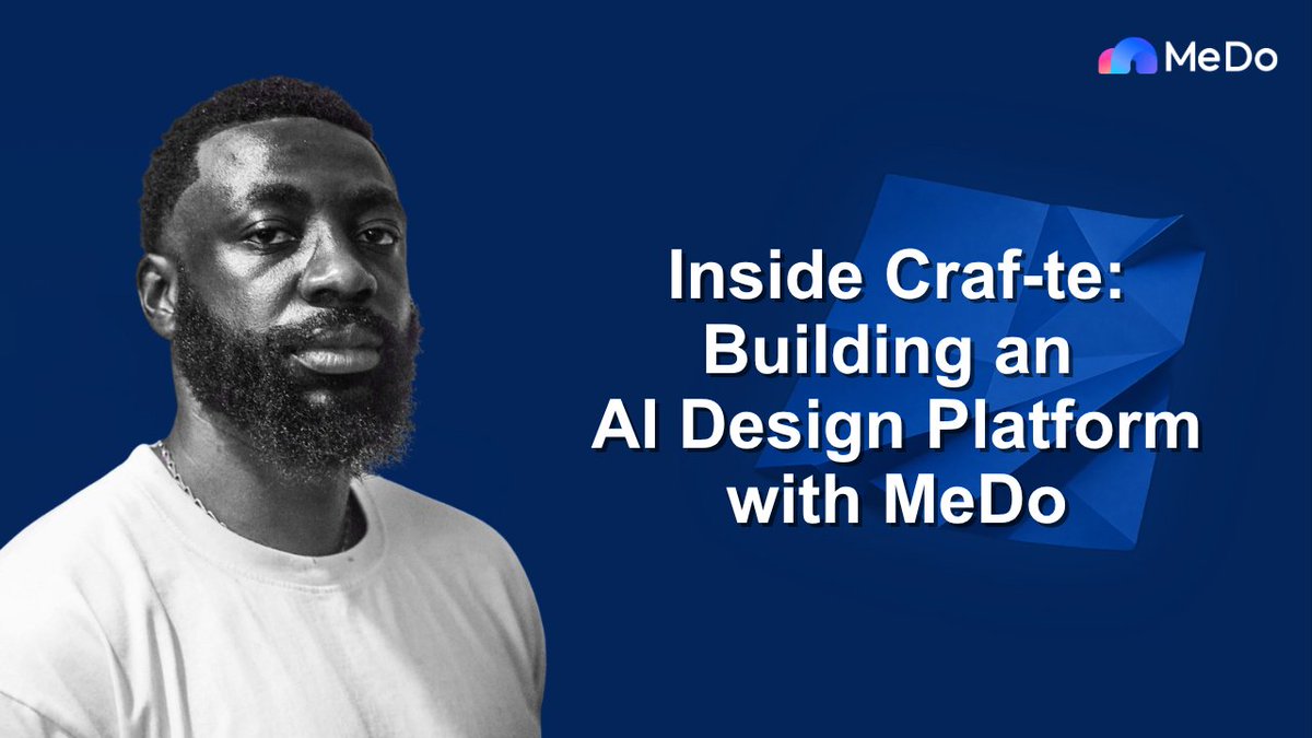 One of the winning projects from the Build with MeDo Hackathon? Craf-te, an AI-powered design platform built in five days. Daniel Agbeleshe | Senior Dev | Founder created it to help users make flyers, posters, and marketing materials faster, without starting from scratch. Watch the livestream recap!