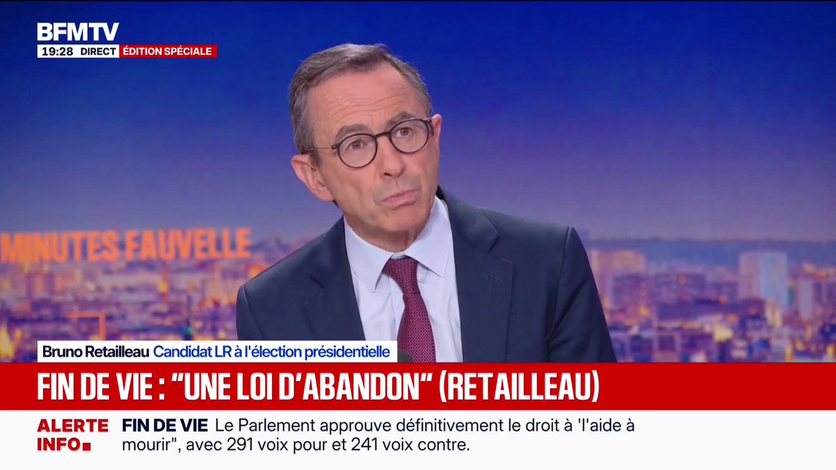 Loi sur l'aide à mourir adoptée: "Ce n'est pas une loi de fraternité, c'est plutôt une loi d'abandon", estime Bruno Retailleau (LR)
