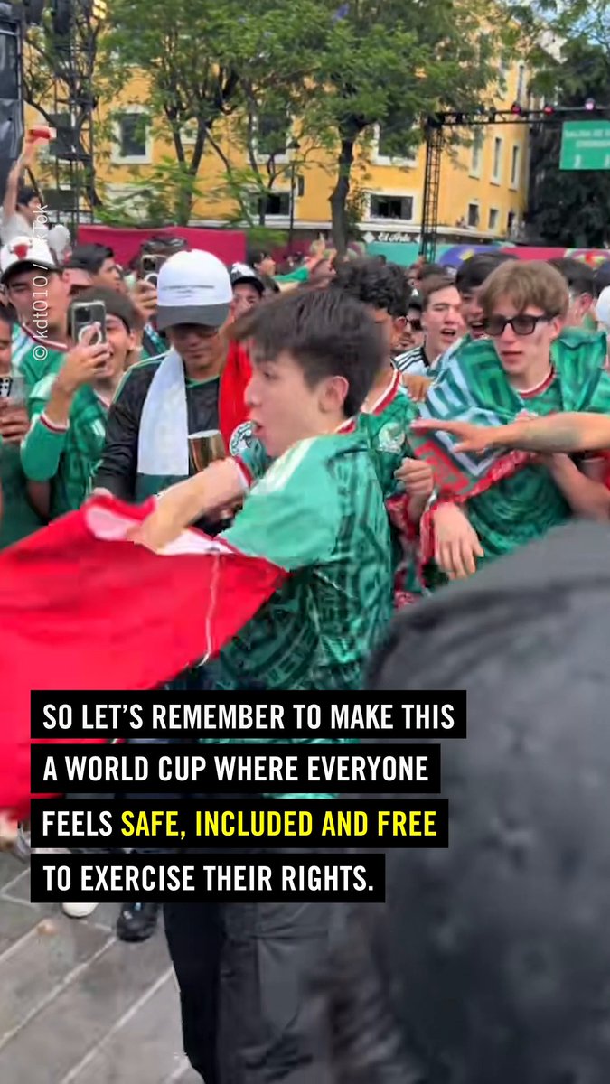 We continue to call for no fear, no crackdowns and no excuses as we hit the quarter-finals. Make the #WorldCup an arena of joy, not fear. Humanity Must Win.