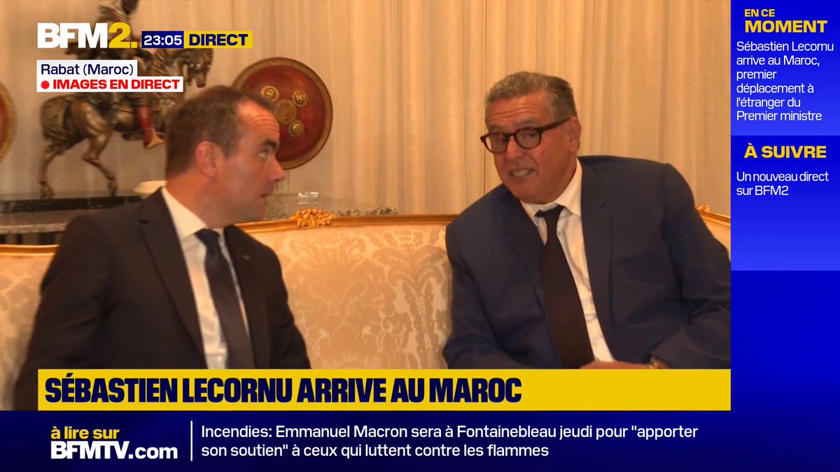 Sébastien Lecornu en visite à Rabat, au Maroc, échange avec son homologue, Aziz Akhannouch, à l'occasion d'une "rencontre de haut niveau" #BFM2