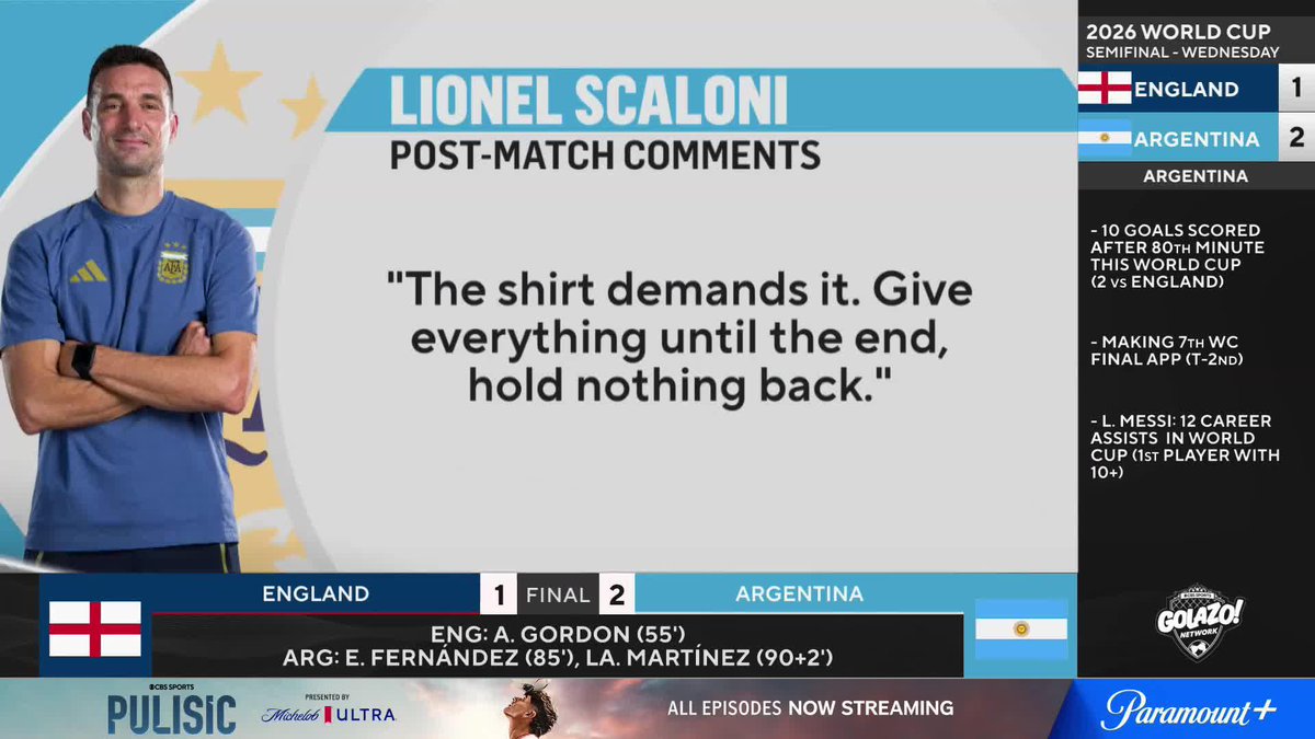 "He is an absolute genius when it comes to the substitutions." 𝐈𝐀𝐍 𝐏𝐀𝐔𝐋 𝐉𝐎𝐘 and Michael Lahoud celebrate Lionel Scaloni for his in-game decisions vs. England 👏