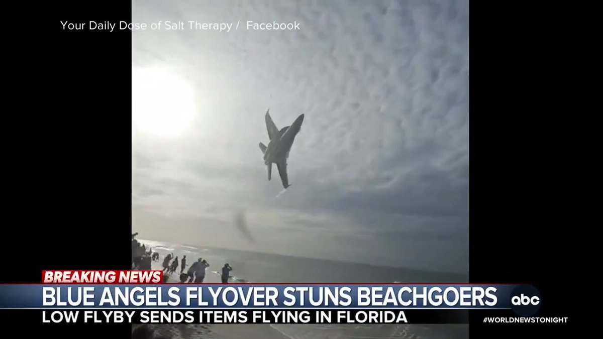 Dramatic video shows the Navy's famous Blue Angels making a low-altitude flyover over Pensacola Beach, Florida – sending umbrellas, tents, and chairs flying across the sand as beachgoers watched the jets roar overhead. Gio Benitez has details.