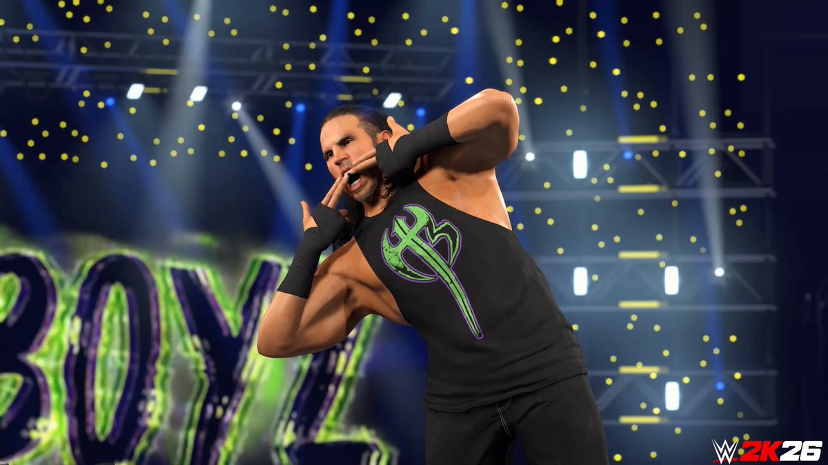 Unmistakable energy from the moment that pyro hits. 🔥 Matt Hardy is arriving soon in the premium track of Ringside Pass Season 4! #WWE2K26