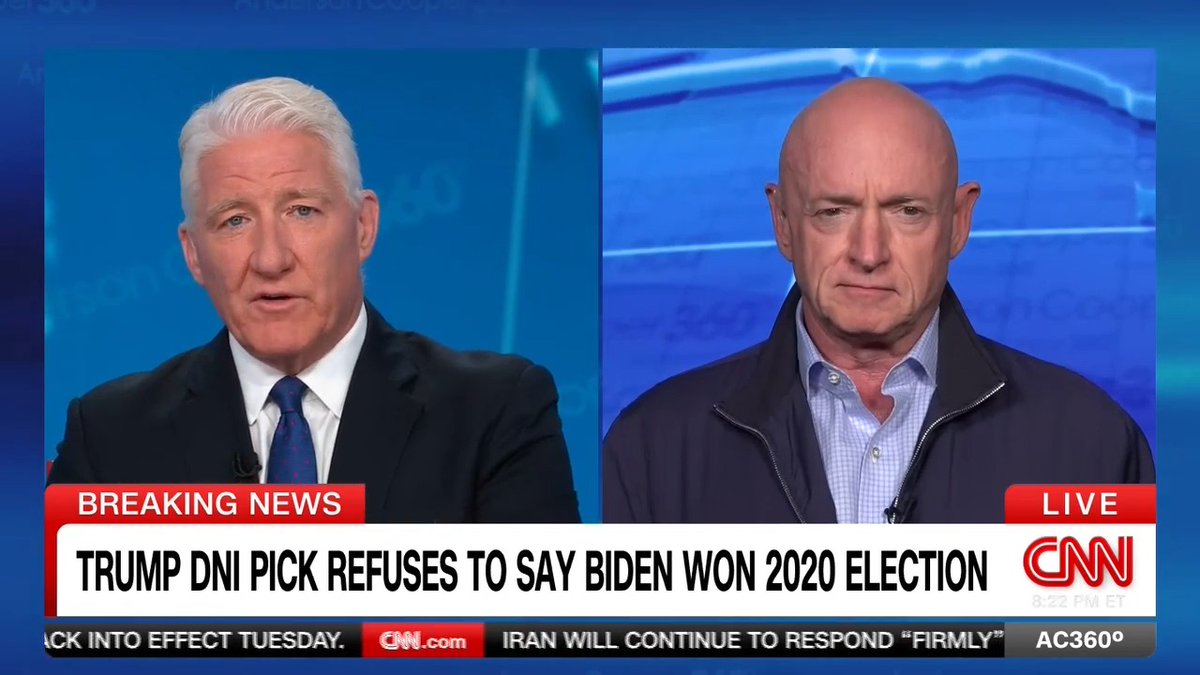 Sen. Mark Kelly says it's "rather disappointing" President Trump's DNI pick wouldn't say Joe Biden won the 2020 election. "What is he going to do when he's sitting in the Oval Office or the Situation Room and the president disagrees with him?," Kelly adds.