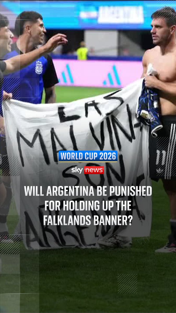 Will Argentina be punished for holding up the Falklands banner? After winning 2-1 over England, the players took a banner from their supporters, which said in Spanish: "The Falkland Islands are Argentinian." Sky's Sports correspondent Rob Harris reports