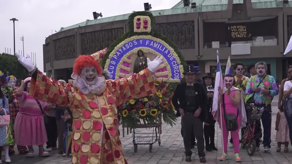 Mexican clowns made their annual pilgrimage to the Basilica of Guadalupe, honoring the Virgin of Guadalupe and marking the anniversary of their circus club