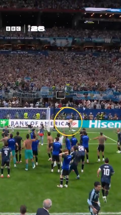 Argentina players celebrated while holding a banner reading "Las Malvinas son Argentinas", which translates as "The Falklands are Argentine". The Falkland Islands, a British overseas territory, remain the subject of a sovereignty dispute between Britain and Argentina.