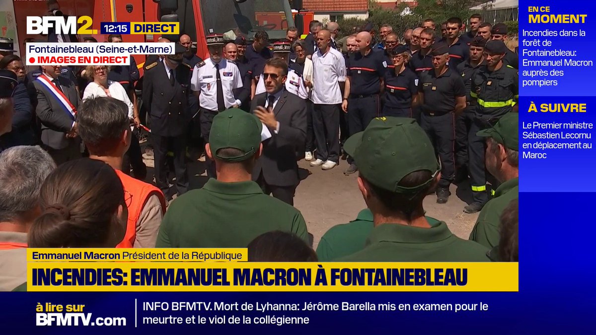 💬 "En 2017, on ne produisait plus de Canadair. Il n'y avait pas de polémique à l'époque pour savoir si c'était deux, quatre ou six, c'était zéro" Emmanuel Macron s'exprime à Fontainebleau sur la polémique concernant la commande de nouveaux Canadair #BFM2