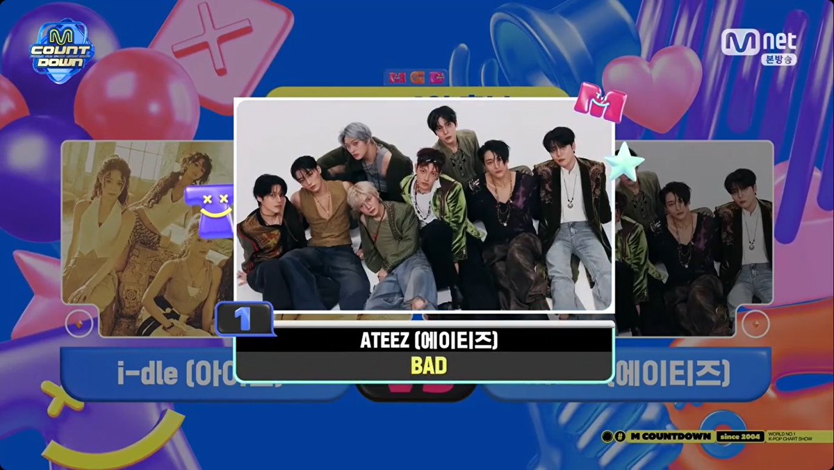 🏆 ATEEZ’s “BAD” earns its 3rd win on M Countdown today. This marks ATEEZ’s 2nd overall MCD trophy since their very first win with “Wave” in 2019, also on MCD. Congrats to ATEEZ(에이티즈) and ATINY! 🥂 #BAD3rdWin #ATEEZ33rdWin #ATEEZ #에이티즈 (260716)