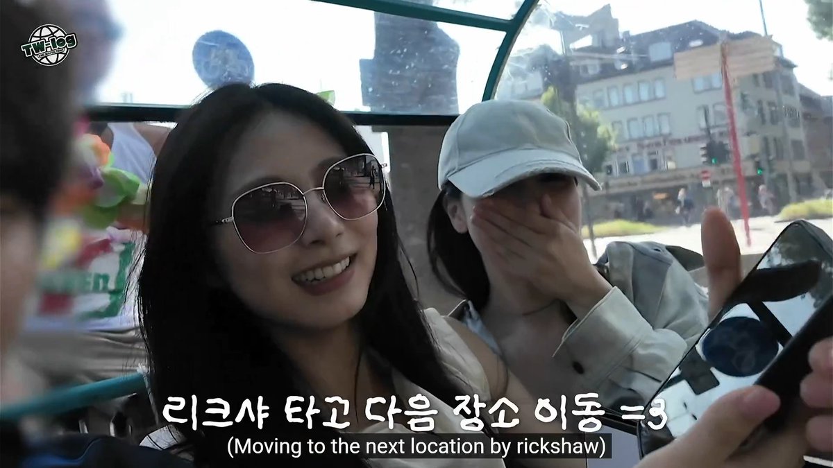 Mina and Tzuyu on the front-facing rickshaw and NaMo laughing at them 😭