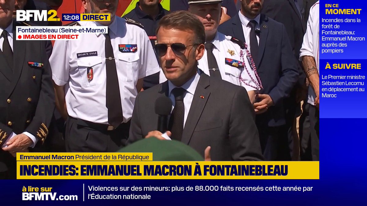 FEUX DE FORÊT : La France n'a pas connu autant de départs de feu "depuis la fin de la Seconde Guerre mondiale", affirme Emmanuel Macron.