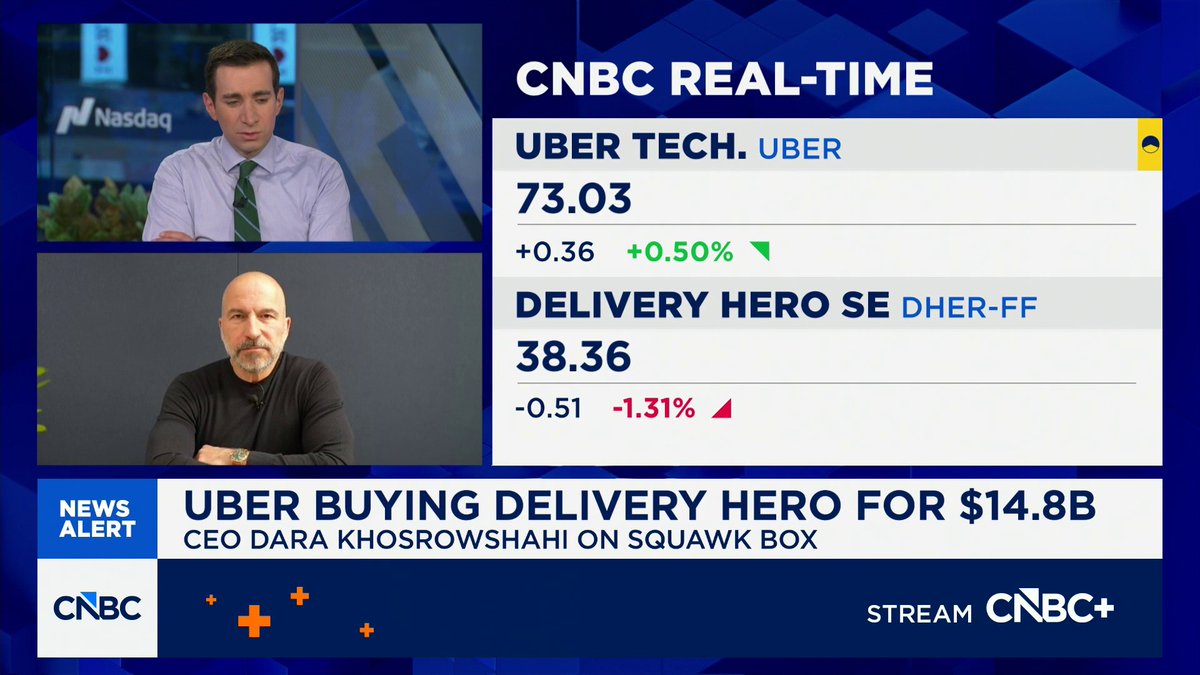 $UBER is buying German food delivery company Delivery Hero in a $14.8B deal. Uber CEO dara khosrowshahi shares the details: