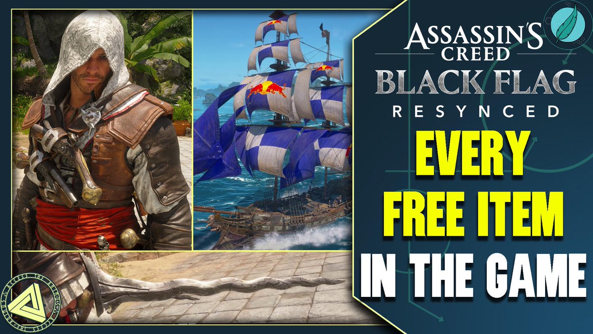 In our new video we are showing all the 13 Free Items you can get in Assassin's Creed Black Flag Resynced and how to get them! 🔵 Explorer Outfit 🔵 Nomad's Bronze Ensemble Outfit 🔵 Aveline Figurehead 🔵 Uncrowned Prince Rapiers 🔵 Rustborne Swords 🔵 Rustic Flintlocks 🔵 Wings of the Tempest (Red Bull Sails) 🔵 Crimson Storm Sails 🔵 Guardian Beast Figurehead 🔵 Shipmate Monkey 🔵 Cheetah Claw Cat 🔵 Stormrunner Pendant (Red Bull Trinket) 🔵 4.000 Reales The video also shows the Ivory Mariner Figurehead, although it cannot currently be obtained