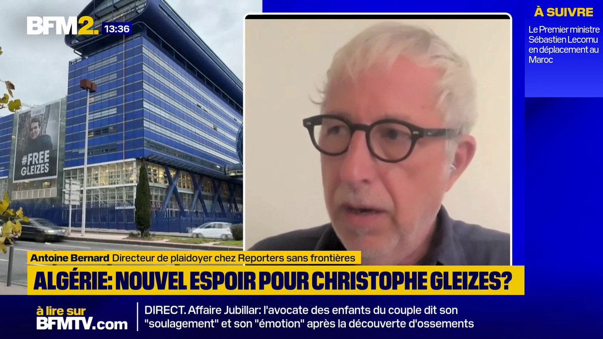 Christophe Gleizes détenu en Algérie: il "commence à avoir le moral qui flanche, ça commence à être long, ça commence à être vraiment difficile d'être ainsi coupé du monde", témoigne Antoine Bernard, directeur de plaidoyer chez Reporters sans frontières, au micro de #BFM2
