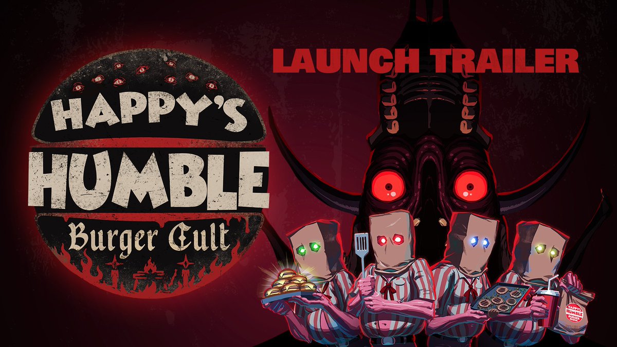🍔Happy's Humble Burger Cult, a co-op cooking horror game where your life depends on how fast you make burgers, is out: - Serve fast food solo or with friends - Go home with cash or risk & stay for longer - Discover voice phrases that trigger cool stuff